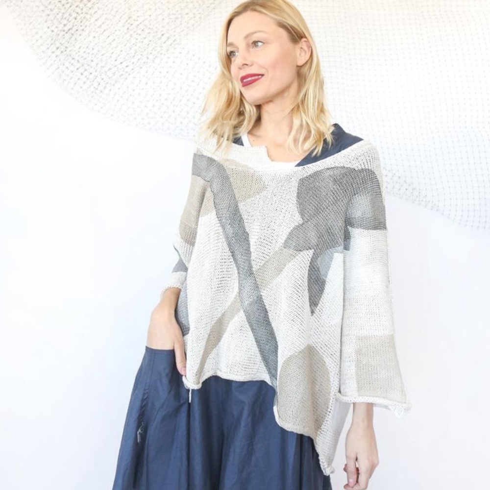 Skif crocheted knit cream printed sweater